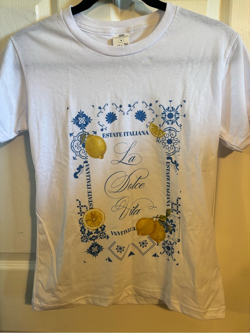 😍🇮🇹La Dolce Vita %100 Cotton White Graphic T-Shirt XS